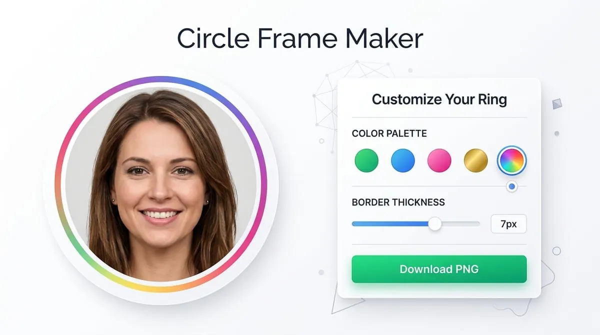 PFP Maker and Circle Frame tool preview with aesthetic profile border rings and customization settings