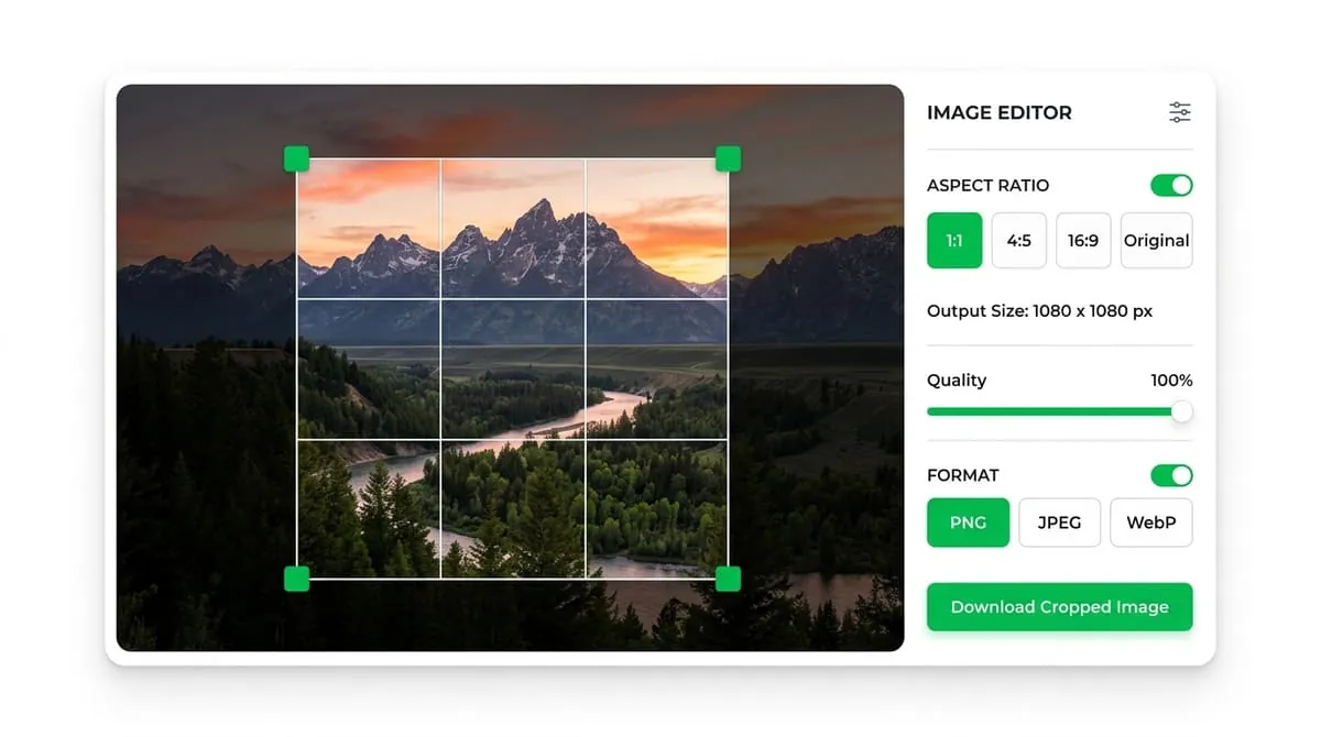 Crop Image Online tool interface with aspect ratio crop handles